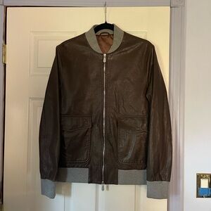 Eleventy Brown Leather Bomber Jacket